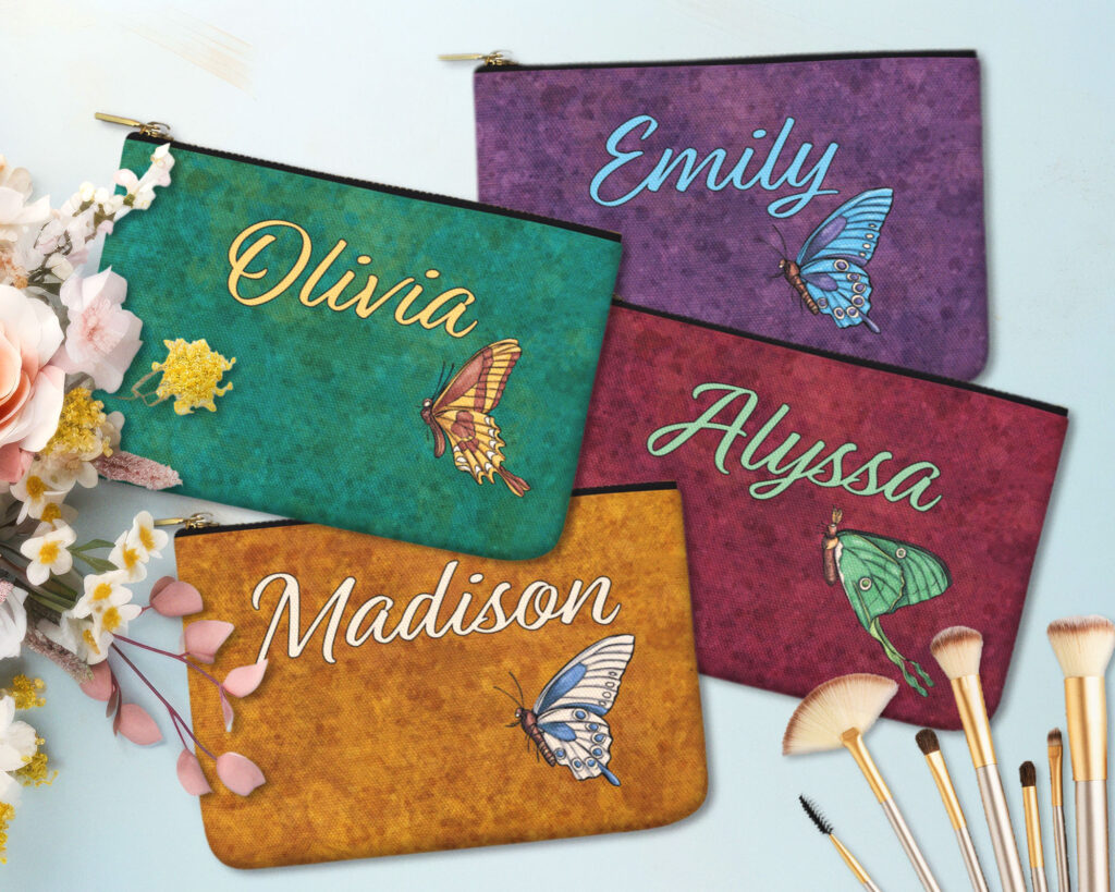 Personalized zipper pouches for bridesmaids gift.