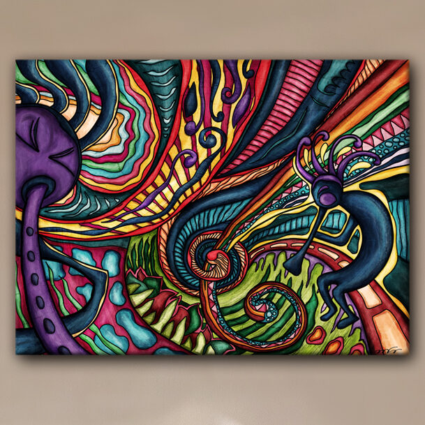 Kokopelli-wall-art Colorful Kokopelli painting on canvas