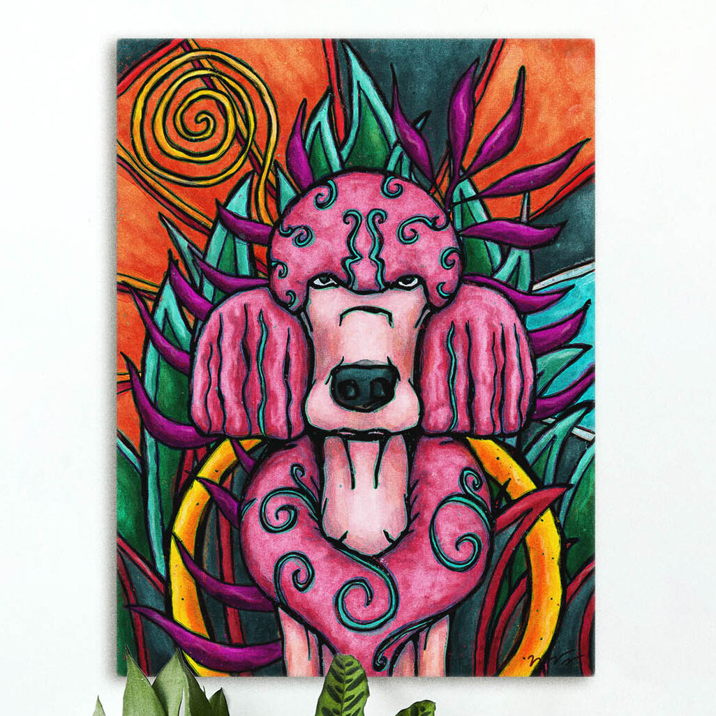 Colorful Pink poodle wall art Pink poodle painting printed on canvas