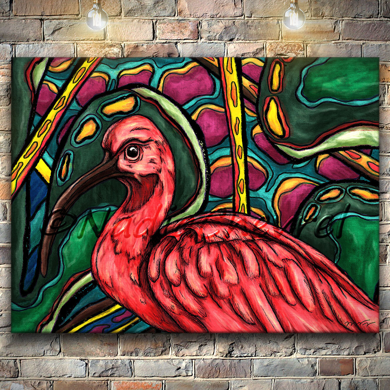 Colorful bird wall art Colorful ibis bird painting on canvas
