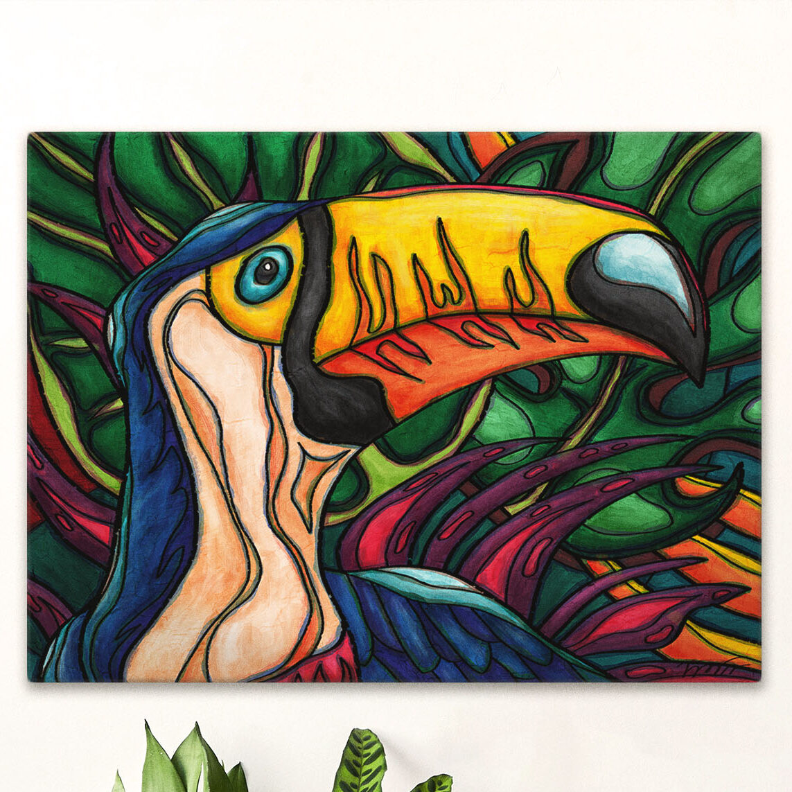Toucan painting printed on canvas Colorful toucan painting printed on canvas